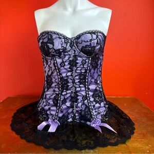 Vintage Fredrick’s of Hollywood purple black lace corset lingerie coquette
